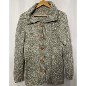 Sweater Women's Collared Cable Knit Flower Button Hippie Boho Fleck Chunky Large